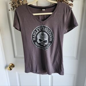 Harley-Davidson Women's Brown Skull V-Neck Tee Medium
